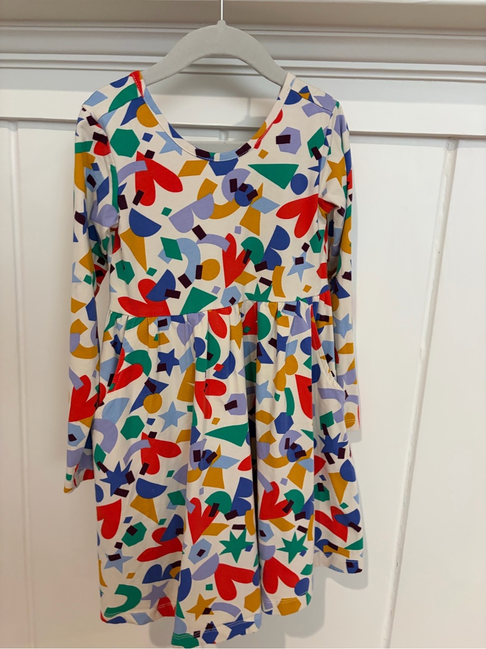 Hanna Andersson White Long-Sleeve Party Dress with Colorful Shapes
